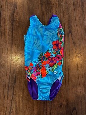 GK Elite Leotard Womens AXS Blue Floral Gymnastics Dance One Piece